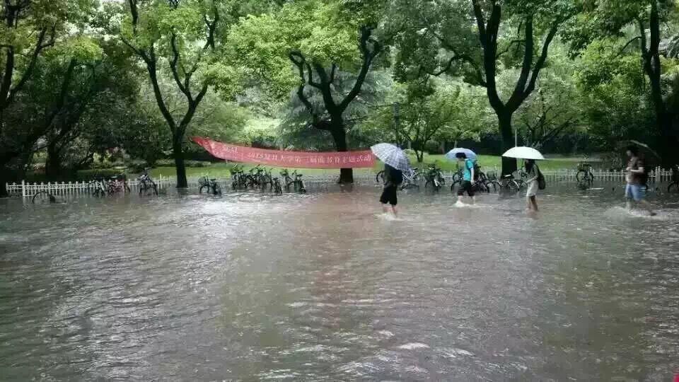 上海暴雨积水严重 来上海看海朋友圈吐槽大雨