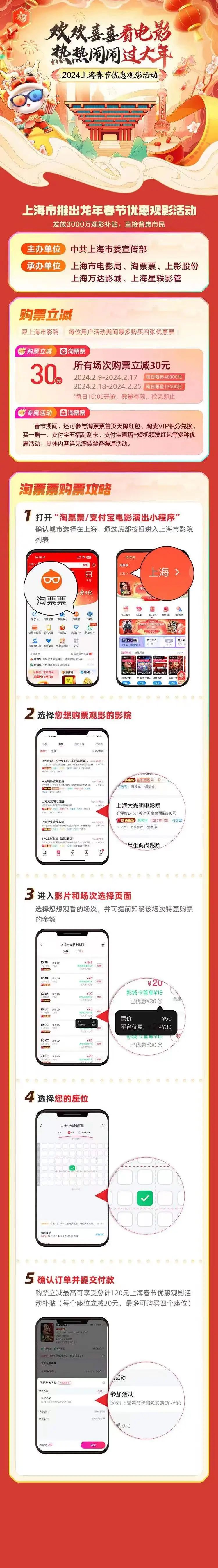 每张票立减30元，2024上海春节优惠观影9日启动