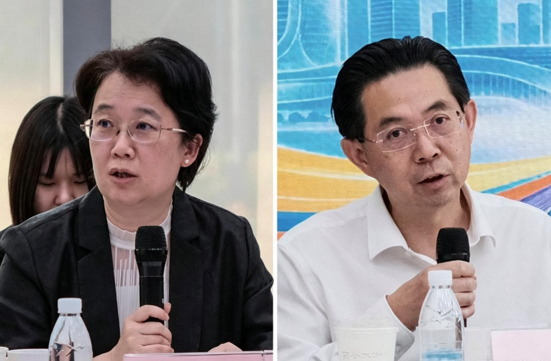 浦東新區政協常委，農工黨浦東區委主委，醫藥衛生界別召集人，浦東新區衛生健康委副主任傅筱瑾（左）、浦東新區一級巡視員侯勁（右）。錢尤祎 攝