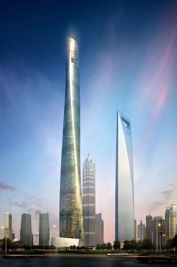 图片说明：上海中心大厦地处繁华的小陆家嘴核心区，主体建筑结构高度为580米，总高度632米，共121层，总建筑面积约57万平方米，功能包括办公空间、酒店、会议中心、商业、观光平台。图为上海中心效果图。